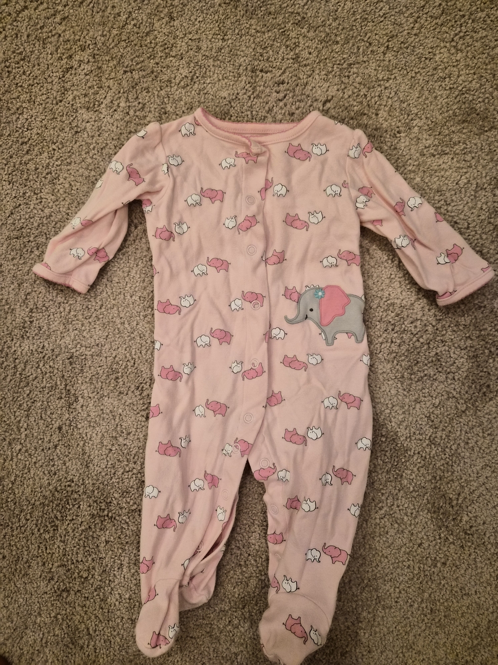Girls Carter's Pink Elephant Snap-Front Footed One-Piece Onsie 3-6 Months